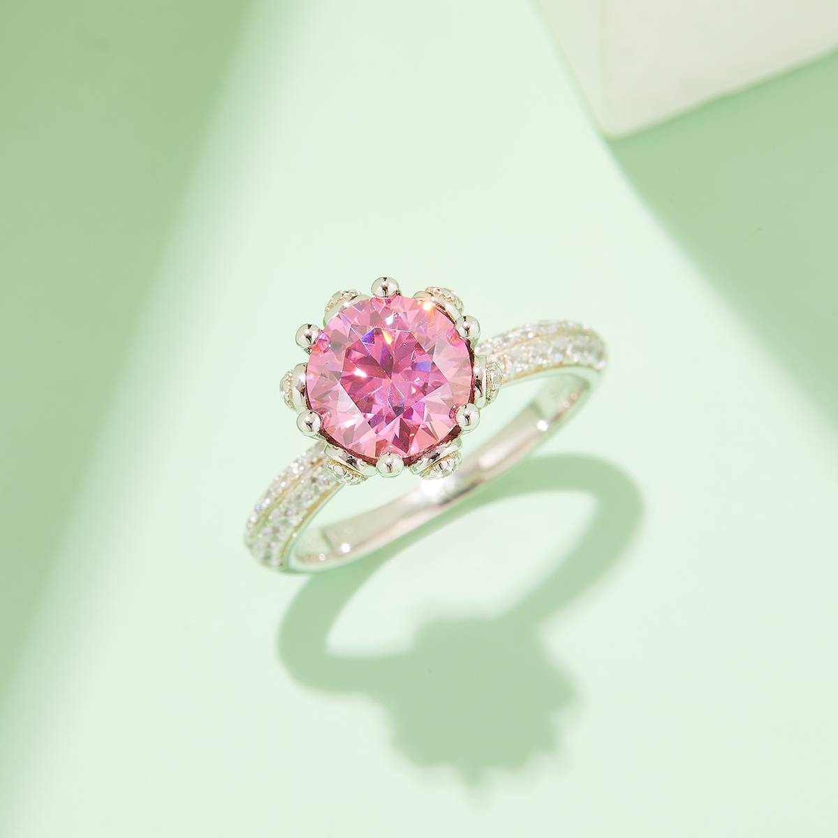Straight arm luxury floral god S925 silver plated platinum moissanite diamond women's ring 2.0 carats D-class
